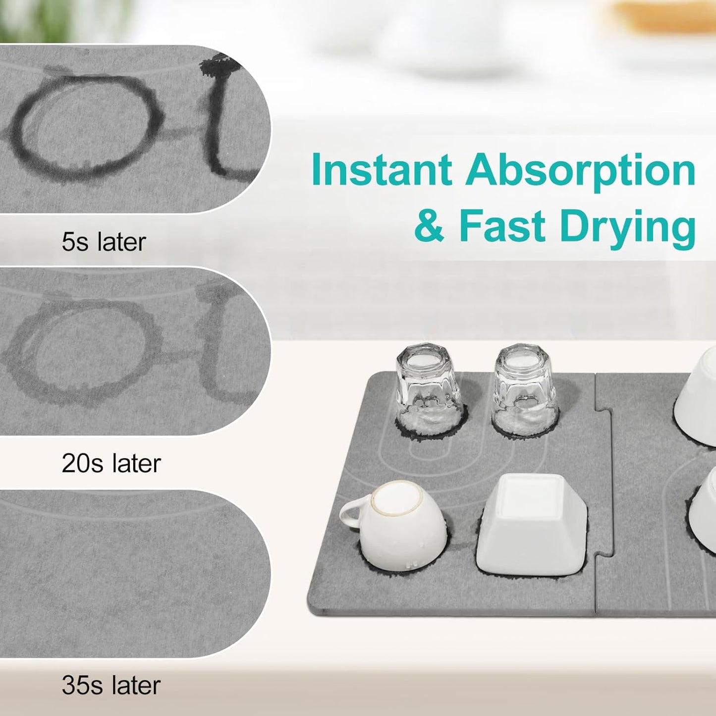 Luxspire Large Stone Drying Mat for Kitchen Counter 24"x16"- Fast-Absorbing Dish Drying Mat Non-Slip Drying Pad for Dishes, Utensils, Cups Waterproof Counter Protector for Kitchen Bathroom, Dark Gray