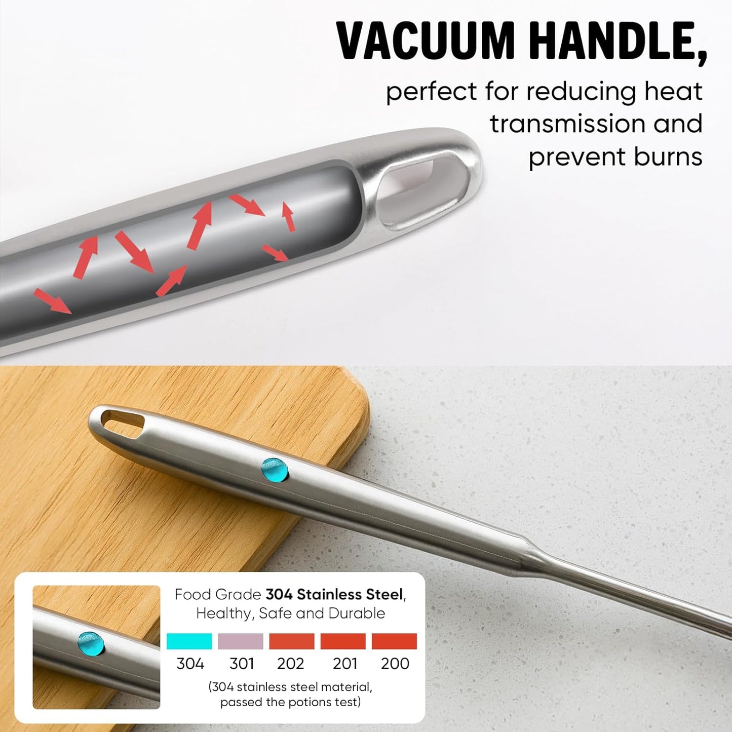 Newness 304 Stainless Steel Spaghetti Server and Spaghetti Tong, [Rustproof, Integral Forming, Durable] Pasta Spoon with Teeth with Vacuum Ergonomic Handle, Comfortable Grip Design Pasta Server