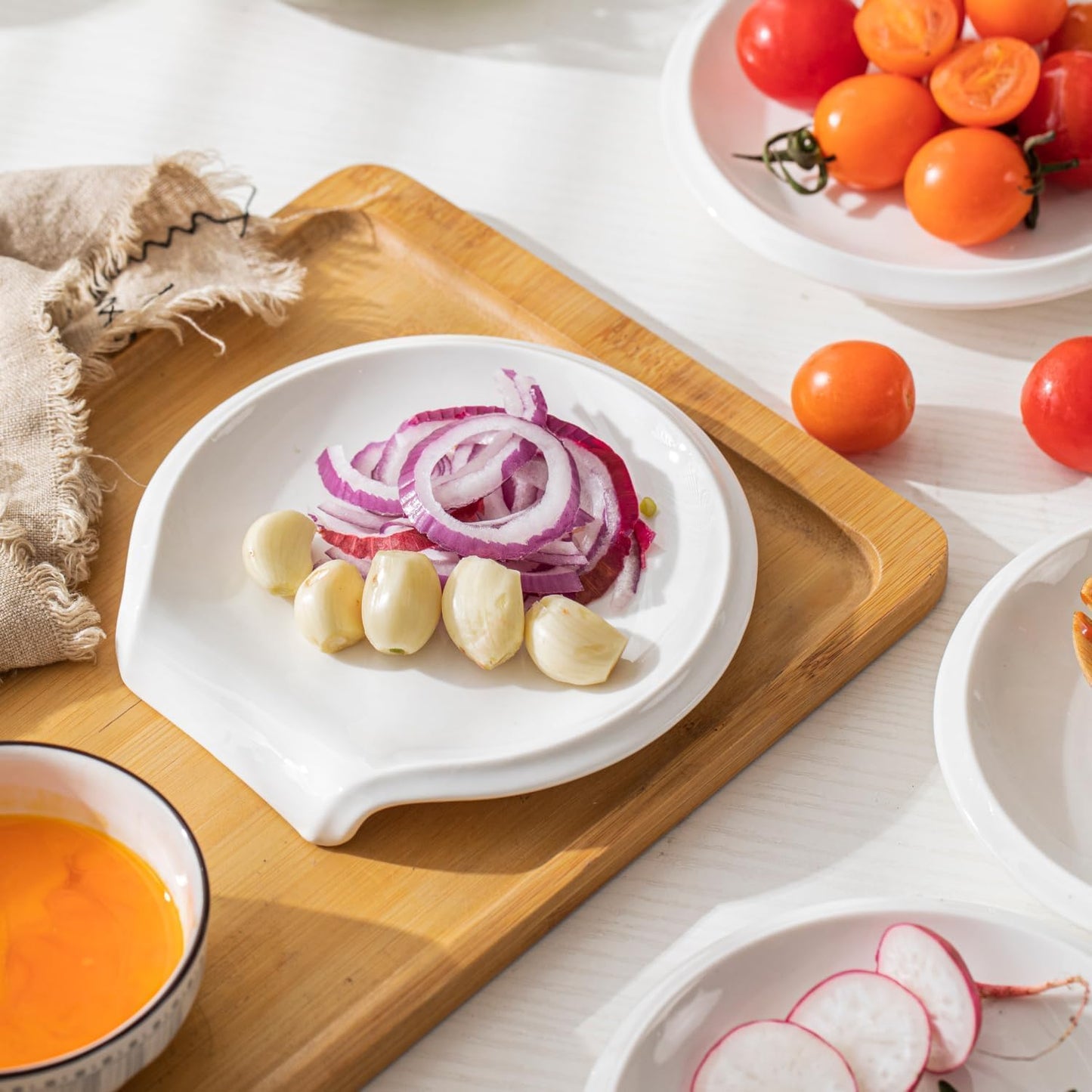 Spoon Rest, Ceramic Ladle Rest for Stove Top, 5.5 Inches Spoon Holder for Kitchen Counter Porcelain, Kitchen Utensils Accessories, Set of 4, White