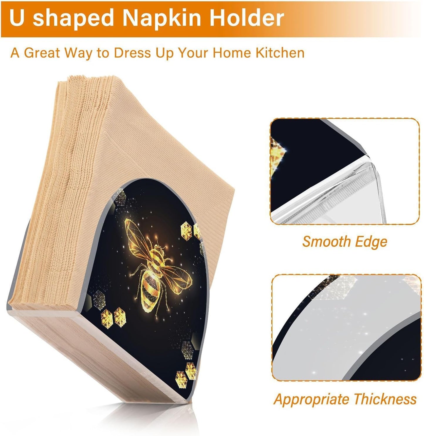Gold Honey Bee Honeycombs Napkin Holder for Table Paper Napkins Holder Acrylic Tissue Dispenser Kitchen Dining Room Bathroom Party Car Decor