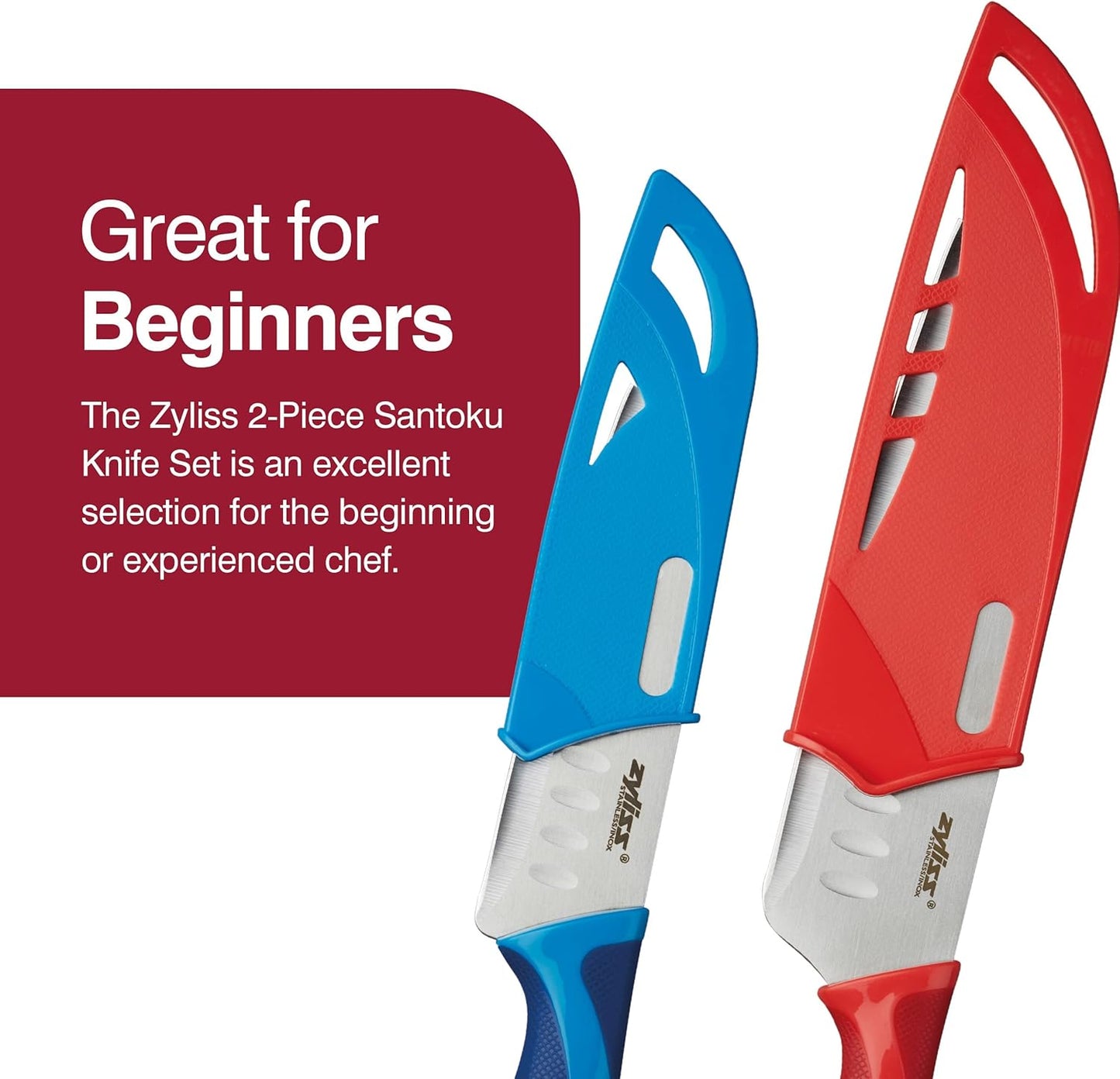 ZYLISS 2 Piece Santoku Knife Set with Sheath Covers, Stainless Steel