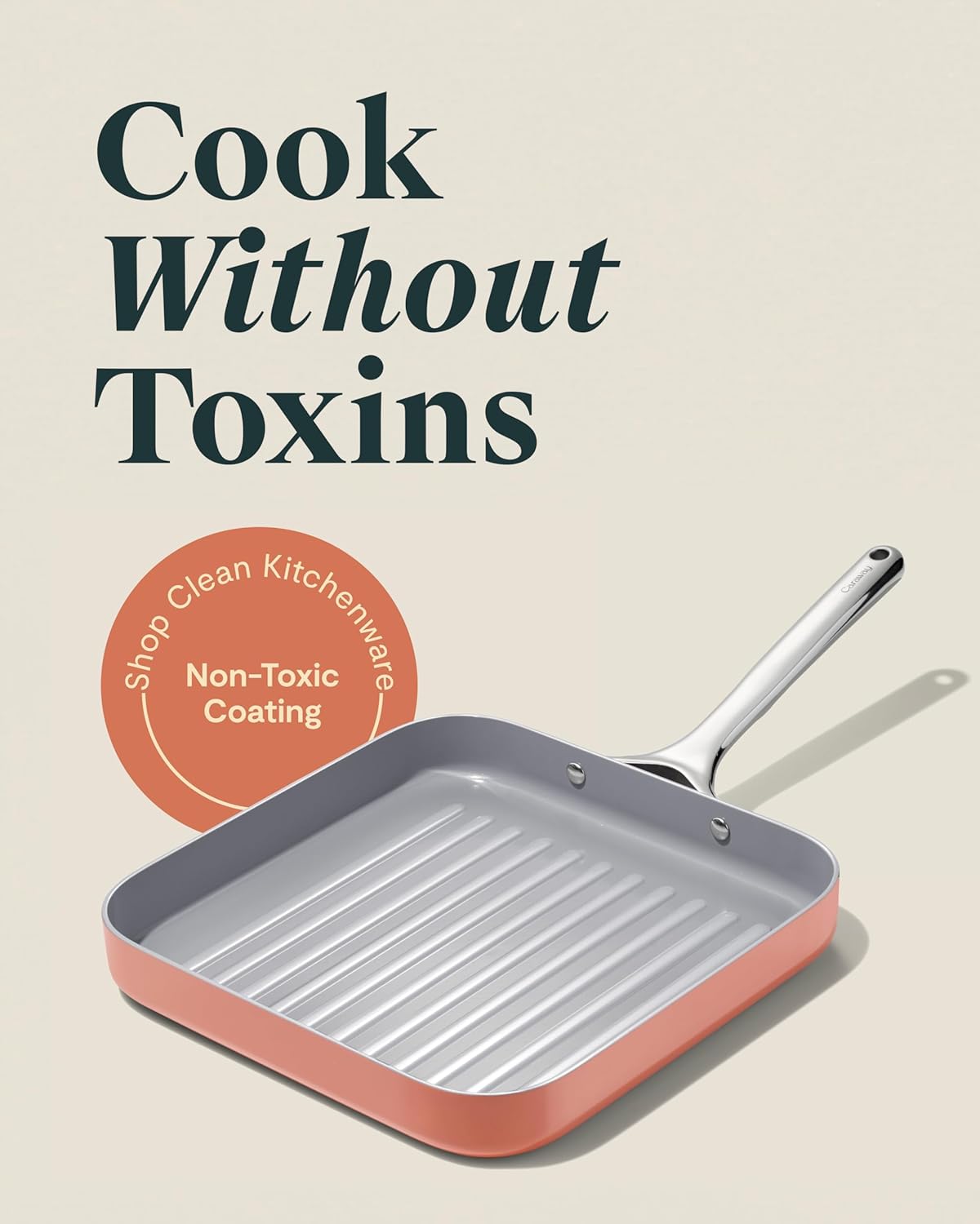 Caraway Square Grill Pan - 11” Grill Pan - Non-Stick Ceramic Coated - Non Toxic, PTFE & PFOA Free - Oven Safe & Compatible with All Stovetops - Perracotta