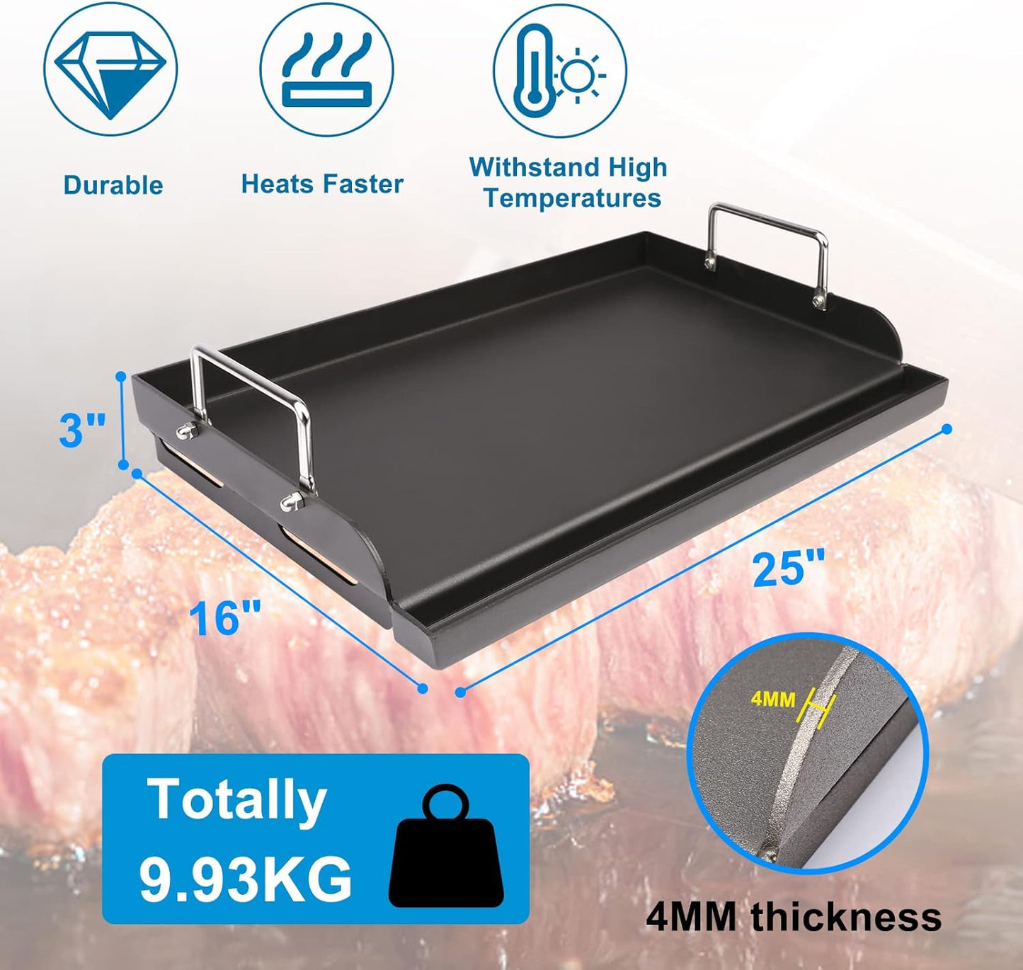 Uniflasy Nonstick Griddle for Gas Grill, Cast Iron Griddle for Outdoor Gas & Charcoal Grills, 25" x16" Nonstick Coating FlatTop Insert Cooking Pan for Weber Charbroil Camp Chef Grill