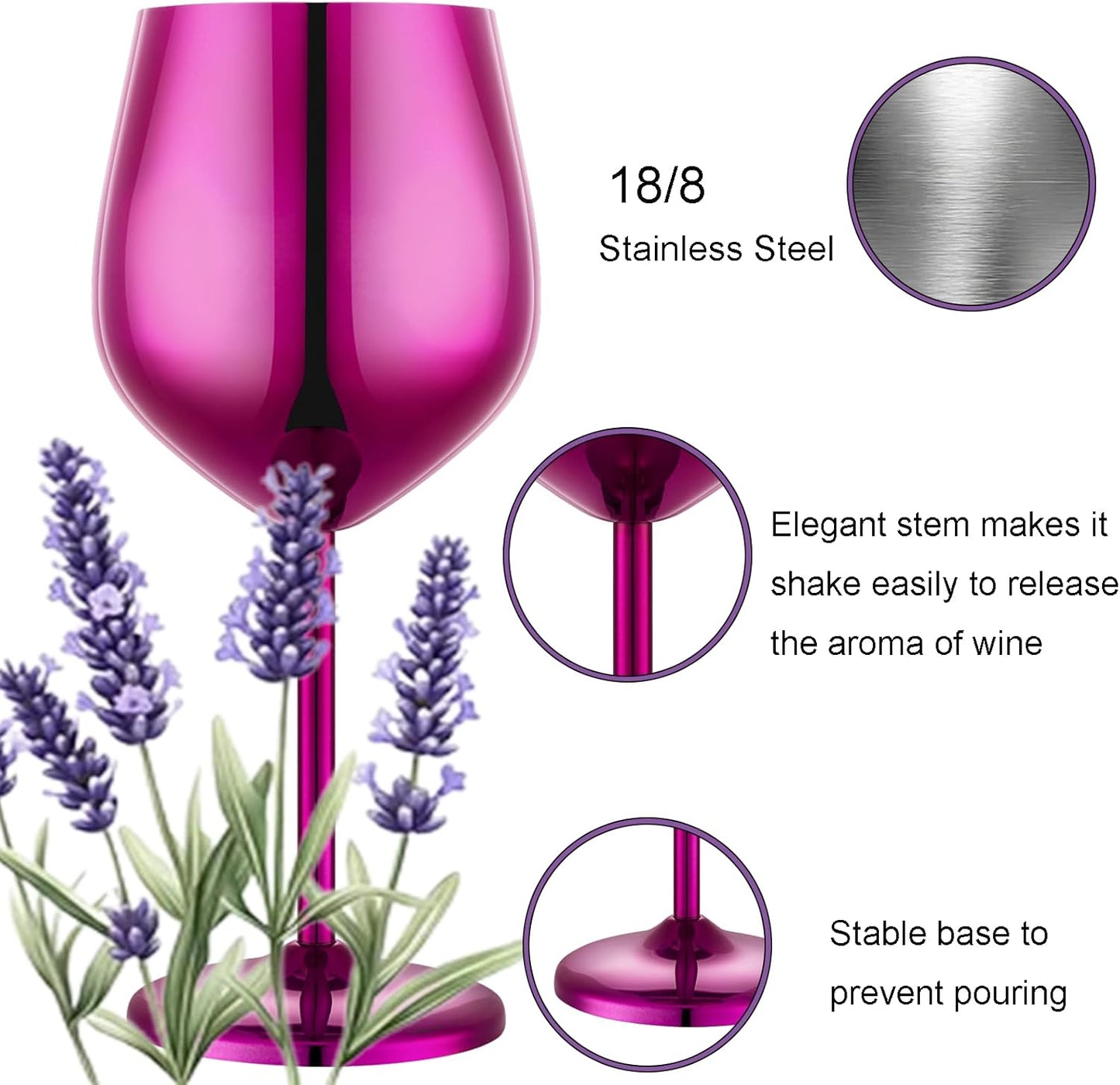 Stainless Steel Wine Glasses Set of 2, 18 oz Unbreakable Purple Wine Glass Unique Metal Wine Goblets for Outdoor Capming and Pool Gift for Wine Lovers