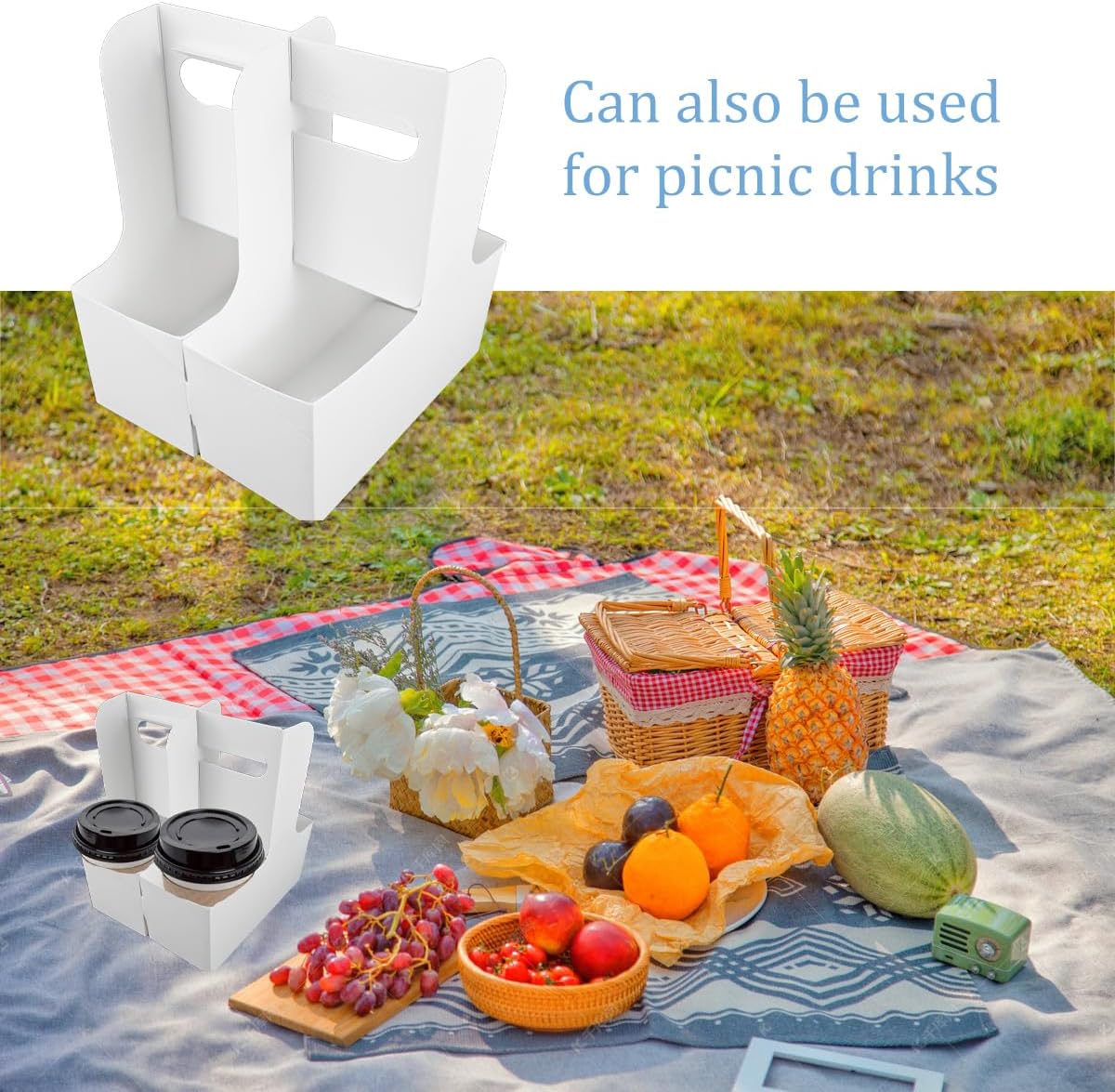 Cunguv Drink Carrier with Handle for 2-Cup Kraft Paperboard Handled Coffee Cup Holder Take Out Cup Cup Carriers 20 Count White