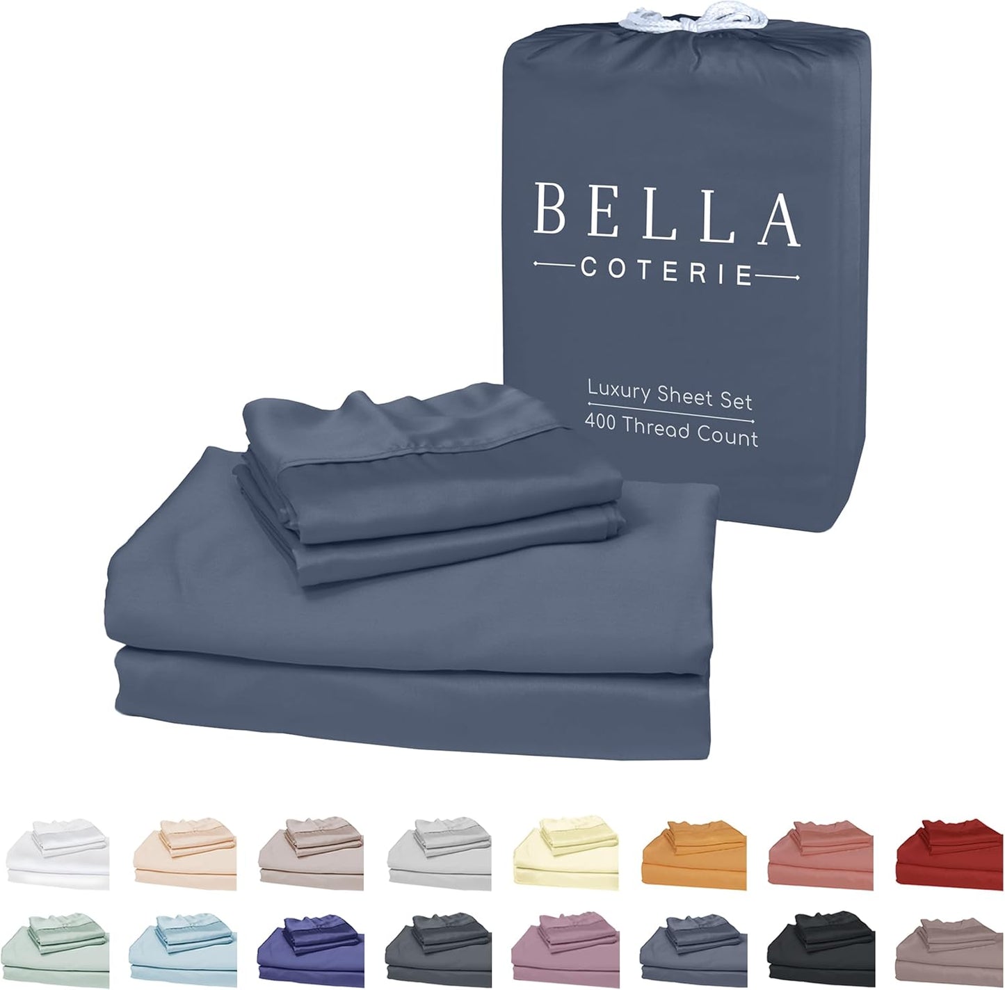 Bella Coterie Luxury Bamboo Viscose King Size Sheet Set | 100% Organically Grown | Ultra Soft | Cooling for Hot Sleepers | 18" Deep Pocket [Slate Blue]