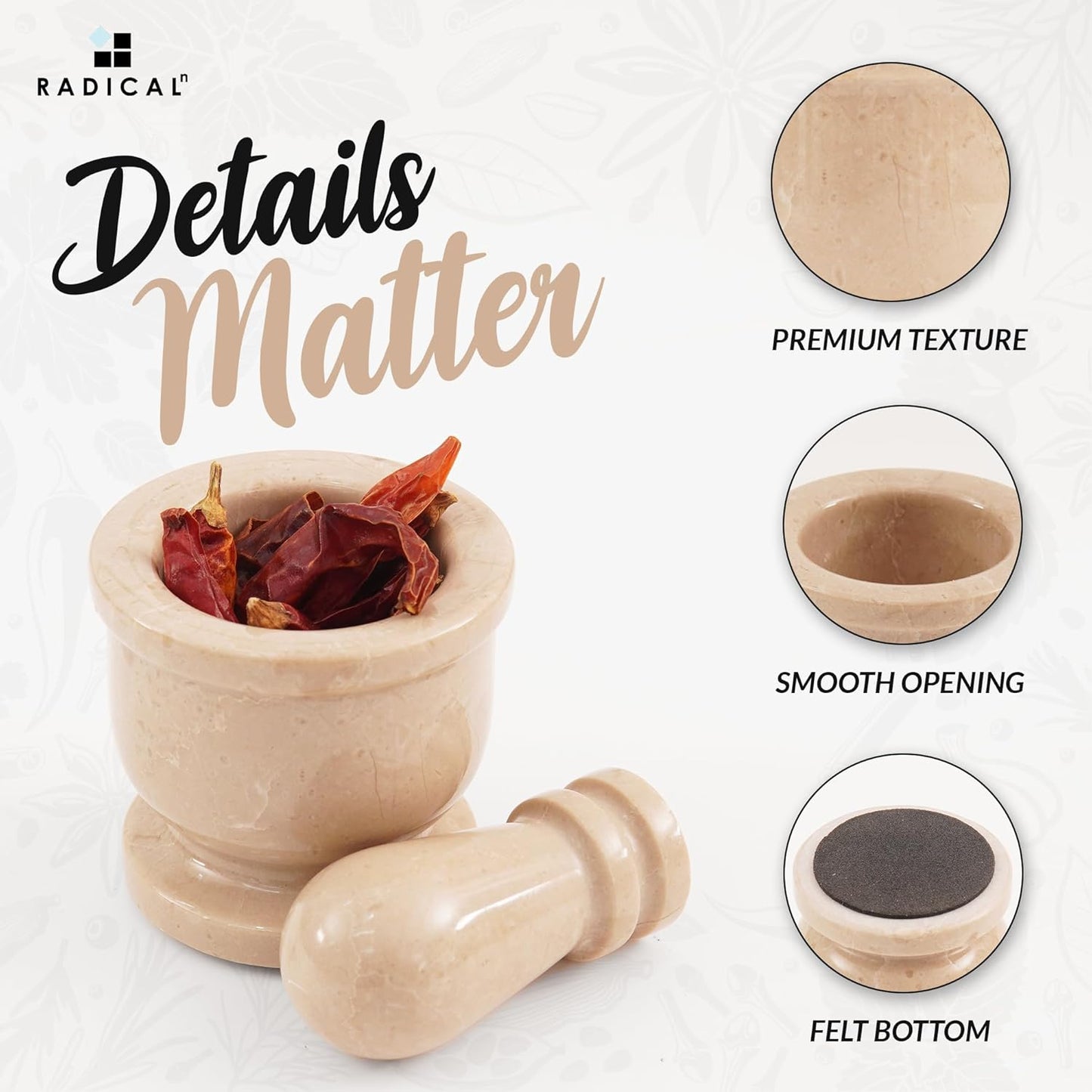 Radicaln Marble Mortar and Pestle Set Verona 2.5" Inches Handmade Spice Grinder for Kitchen Herb Grinder Bowl & Garlic Crusher for Kitchen Accessories