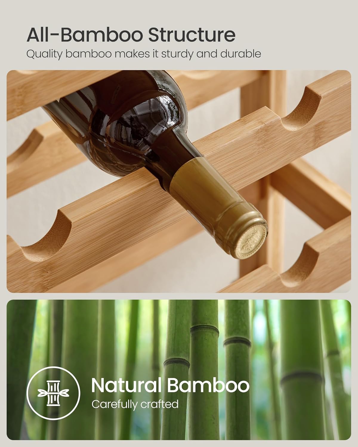 SONGMICS 42-Bottle Wine Rack Free Standing Floor, 7-Tier Display Wine Storage Shelves with Table Top, Bamboo Wobble-Free Bottle Holder for Kitchen Bar Dining Room Living Room, Natural UKWR27NL