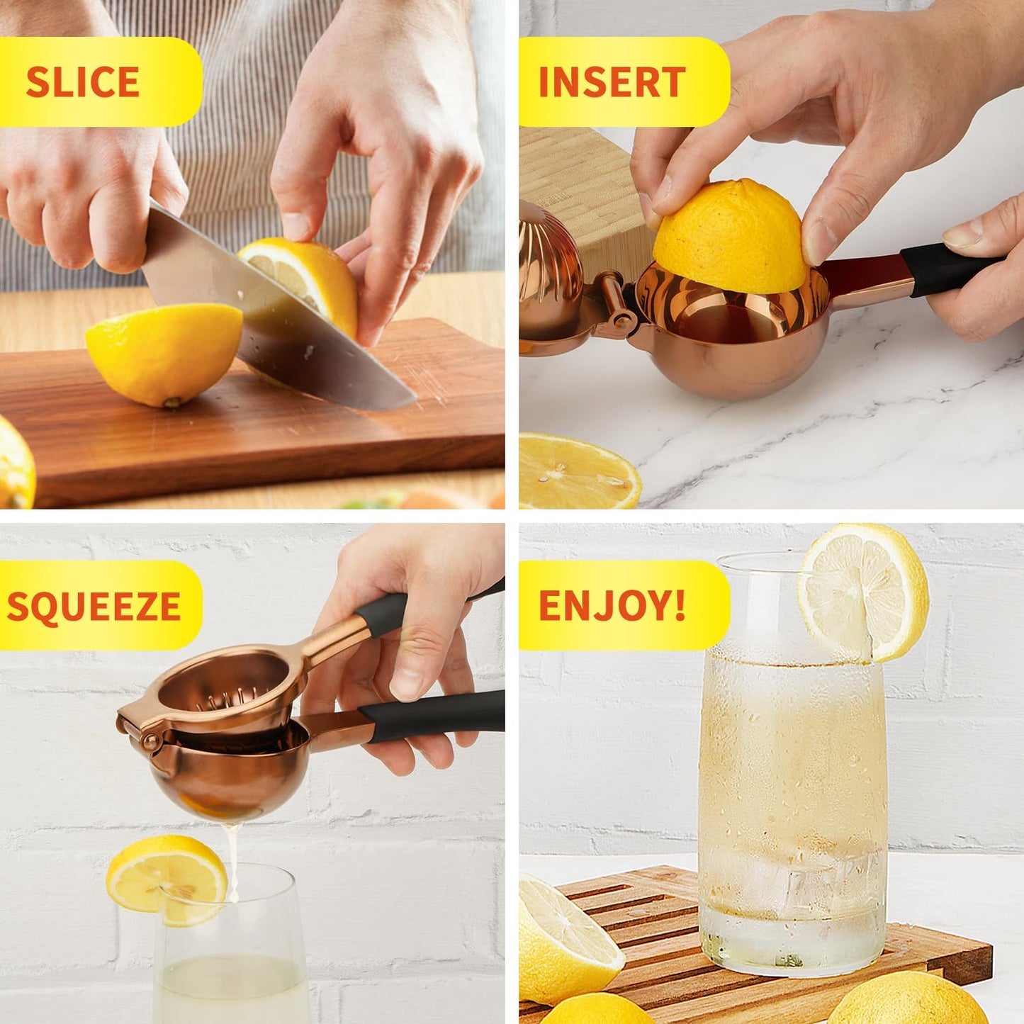 Lemon Squeezer,304 Stainless Steel Citrus Press Juicer,Non-Slip Grip Design Manual Juicer,Heavy Duty Manual Citrus Press Juicer & Lime Squeezer-Rose Gold & Red