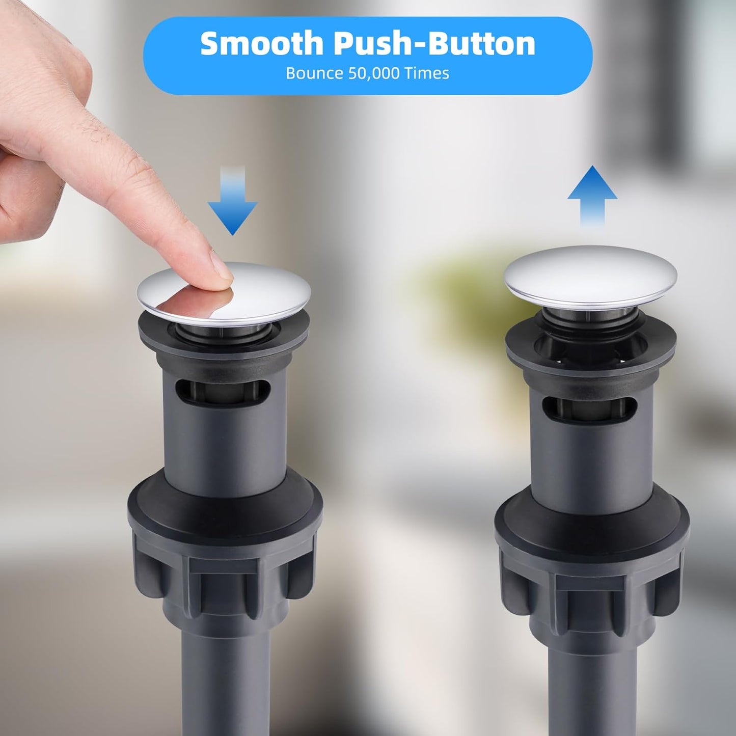 Hibbent 2 Pack Universal Bathroom Sink Drain Stopper, Pop Up Drain Strainer with Overflow, Push and Seal Sink Plug with Basket for Lavatory Vanity Vessel, Anti-Clogging Strainer, Chrome