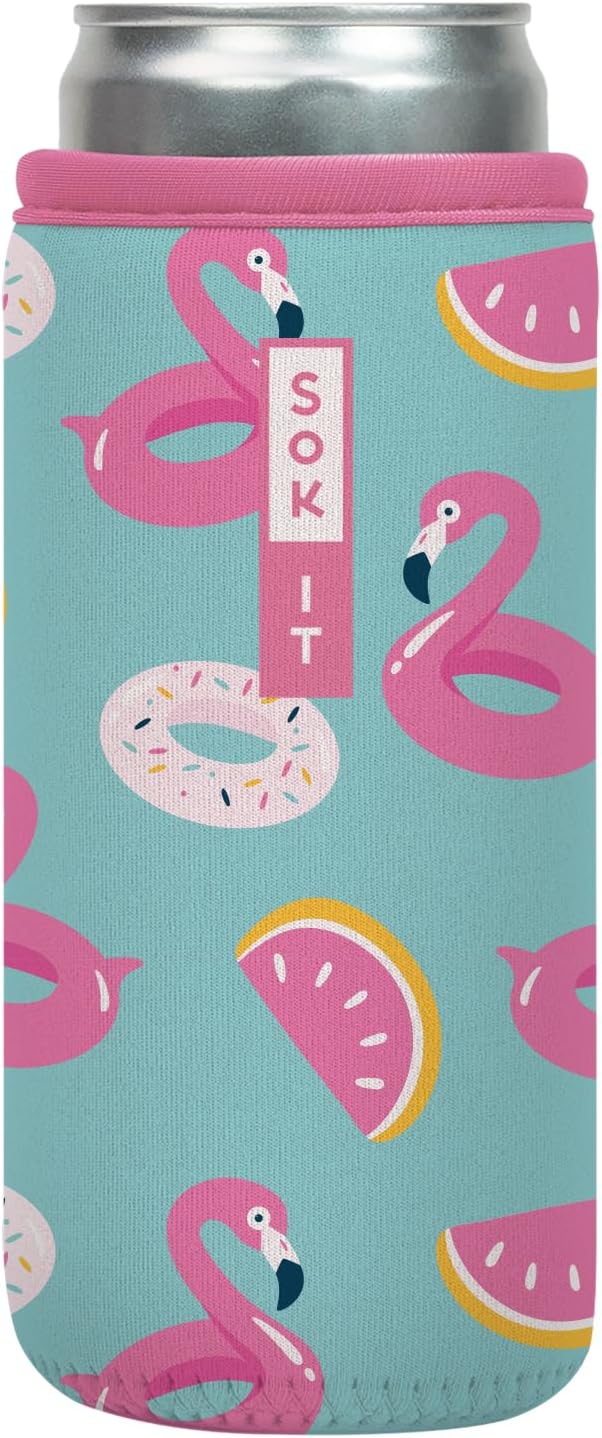 Sok It CanSok Sleeve for Beer & Soda Insulated Neoprene Cover (Poolside Perfection, 12oz Slim Can Sleeve)