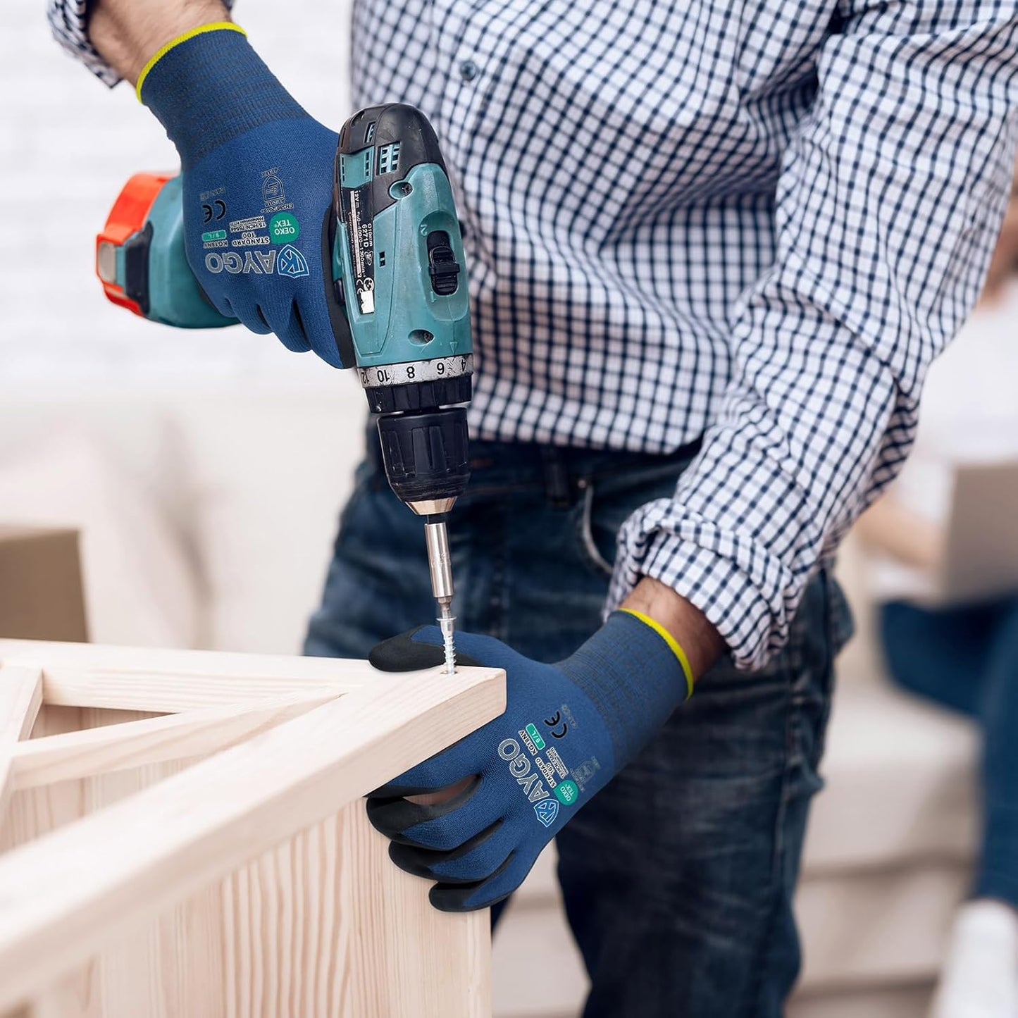 KAYGO Safety Work Gloves MicroFoam Nitrile Coated, 3 Pairs KG18NB,Seamless Knit Nylon Glove for Men and Women, Ideal for Automotive,Warehouse,Construction (XL, Dark Blue)