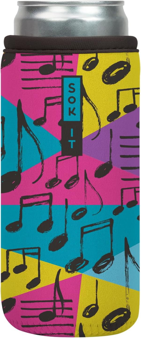 Sok It CanSok Sleeve for Beer & Soda Insulated Neoprene Cover (Music to My Ears, 12oz Slim Can Sleeve)