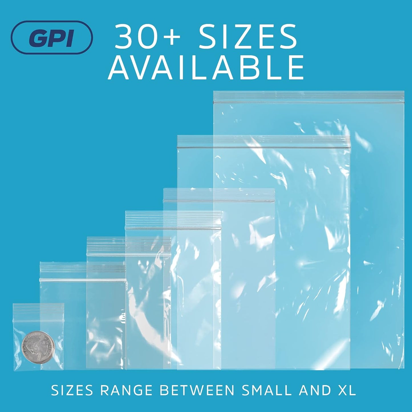 GPI Pack of 100, 2 Gallon, 13" X 15" Clear Plastic Reclosable Zip Bags - Bulk 2 Mil, Large, Strong & Durable Poly Baggies with Resealable Zip Top Lock for Travel, Storage, Packaging & Shipping.