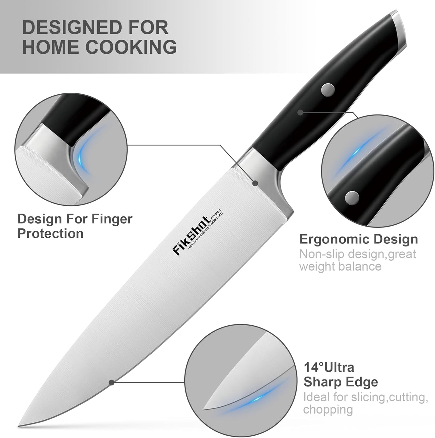 Knife Block Set, FIKSHOT Kitchen Knife Sets, High Carbon Stainless Steel Full Tang Knife set, Razor-Sharp Blade Rust Resistant, Professional Chef's Knife for Home Cooking (BLACK)