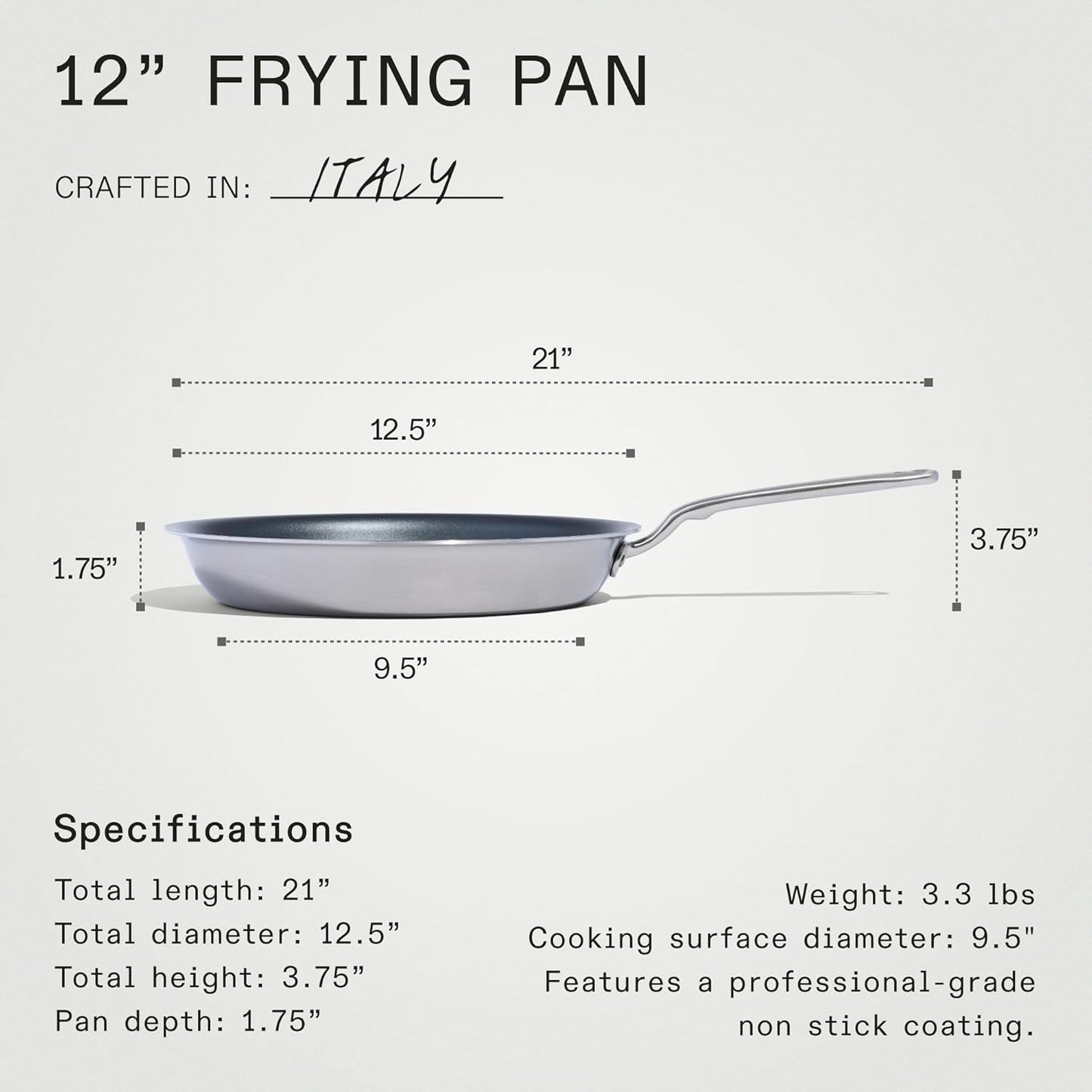 Made In Cookware - ProCoat 12" Non Stick Frying Pan (Graphite) - 5 Ply Stainless Clad Nonstick - Professional Cookware - Crafted in Italy - Induction Compatible