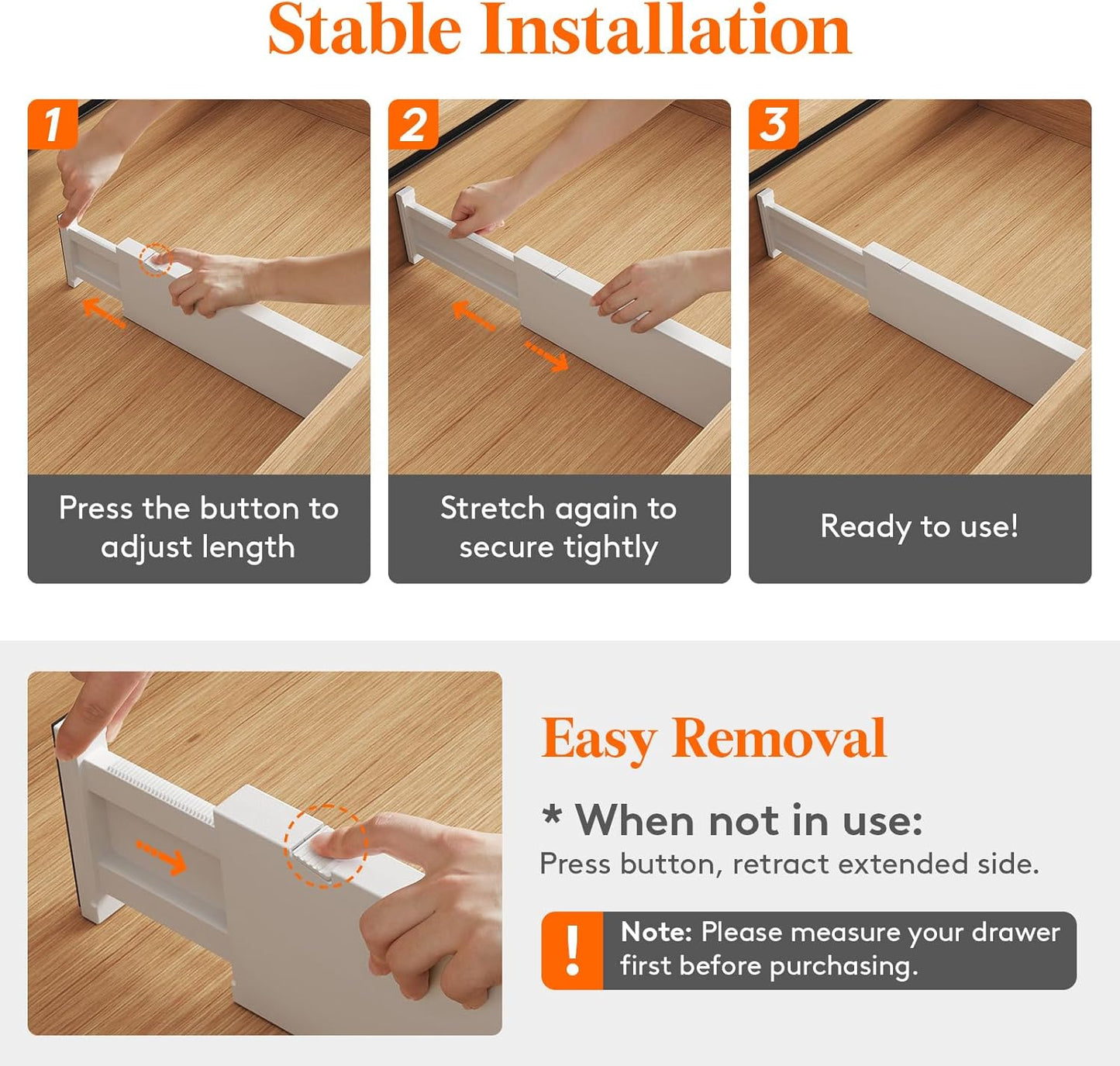 Lifewit 8 Pack Drawer Dividers Plastic 4" High, 13.5-22" Adjustable Drawer Organizers for Clothes, Expandable Dresser Separators in Bedroom/Bathroom/Kitchen/Fridge/Office Organization and Storage