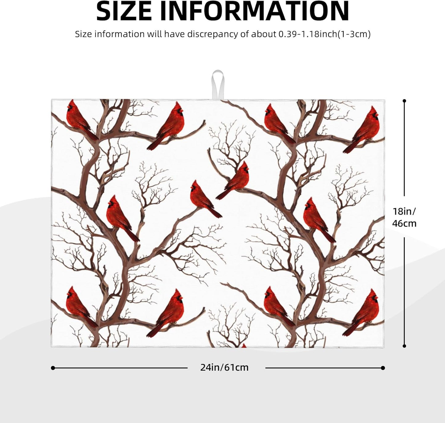 Winter Cardinal Birds Microfiber Dish Drying Mat for Kitchen Counter 18"x24" Christmas Dishes Drying Pad Dish Drainer Rack Mats Absorbent Washable Reusable Christmas Kitchen Home Holiday Decor