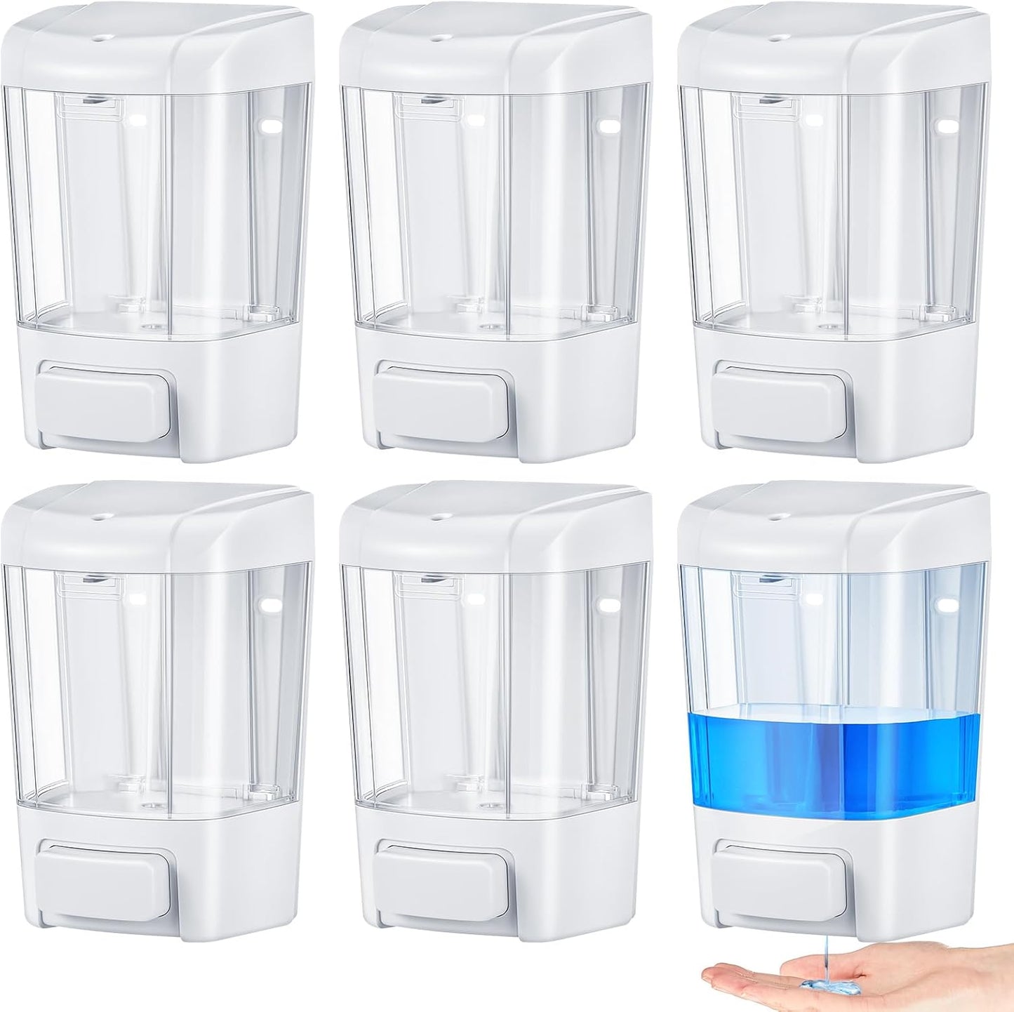 Hushee 6 Pcs Plastic Wall Mounted Soap Dispenser Commercial Manual Soap Dispenser Containers for Kitchen Shower Hotel