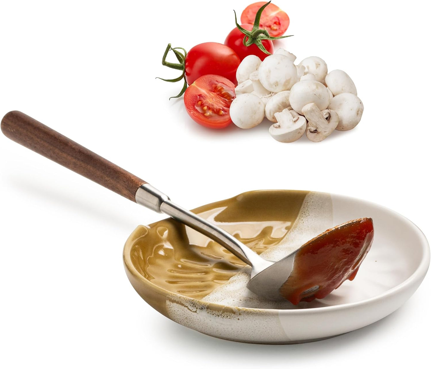 Large Spoon Rest for Stove Top, 5.3inch Ceramic Spoon Holder Utensil Holder for Kitchen Counter, Large Cooking Spatula Rests for Ladles Tongs, Gradient Brown