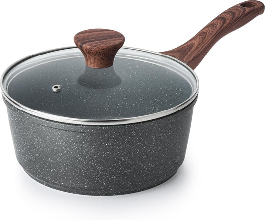 SENSARTE Nonstick Saucepan with Lid, 2.0 Quarts Small Pot with Swiss Granite Coating, Stay-cool Handle, Handy Sauce Pot Small Kitchen Cooking Pot, Induction Comptable, Free of Intentionally Added PFOA
