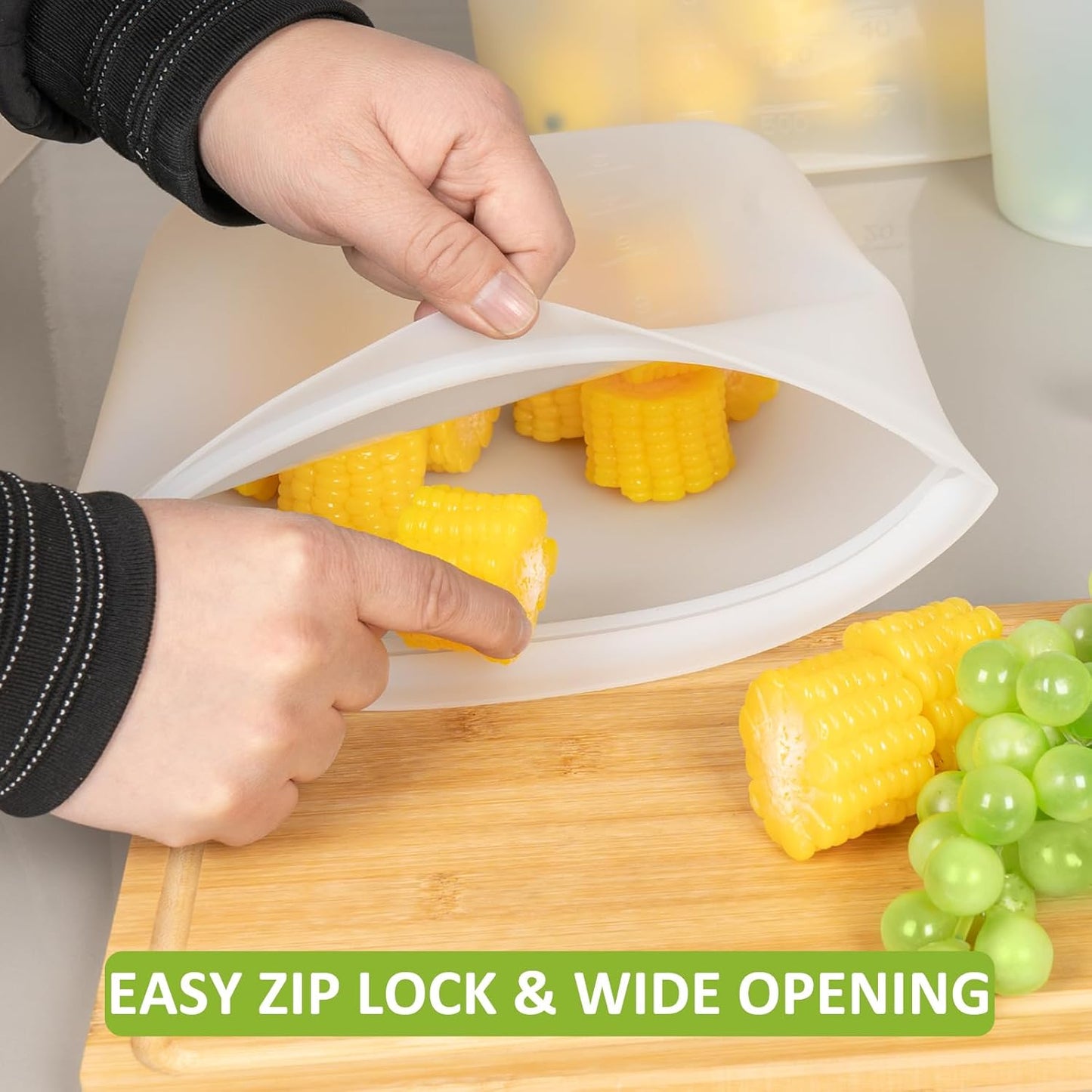 Reusable Storage Bags, Set of 2 Large Sizes, 8 Pack 100% Silicone Food Storage Bags Stand Up Zip Lock Bag for Food, Freezer Microwave Oven Dishwasher Safe, 4 XL-4/5 Gallon, 4 L-1/2 Gallon, Translucent