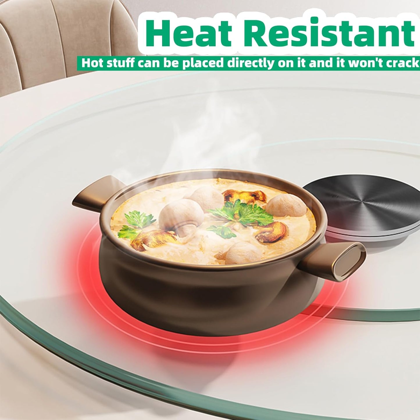 22.8" Lazy Susan for Table Top Tempered Glass Rotating Serving Tray for Dining Table, Kitchen Lazy Susan Organizer Spinning Rotating Food Server Party Centerpieces Heavy Duty (58cm / 22.8in)