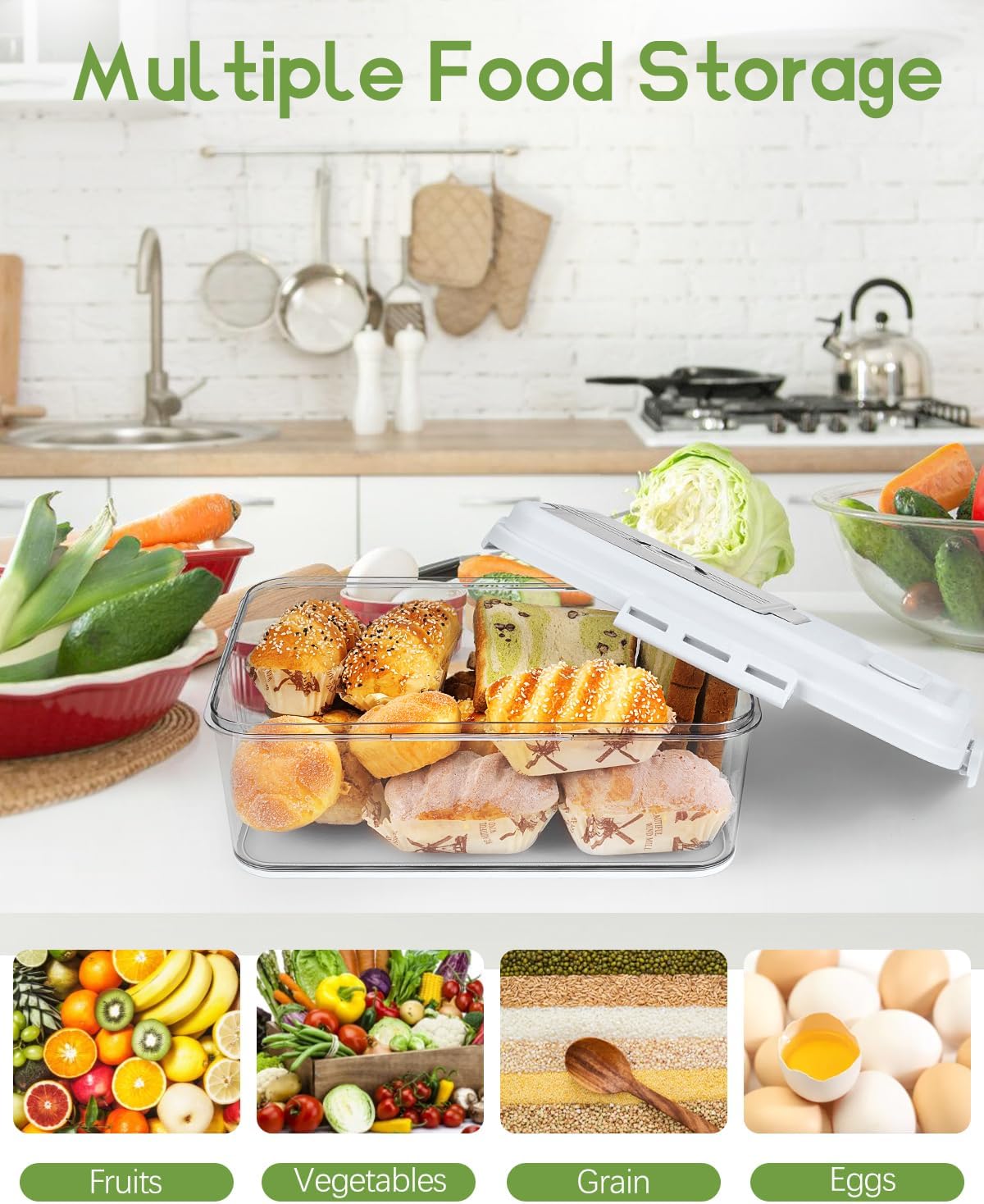 Dynta 2 Pack Bread Box for Kitchen Countertop Airtight Bread Storage Container with Lid Time Recording Plastic Bread Keeper for Homemade Bread, Toast, Loaf and Cookies