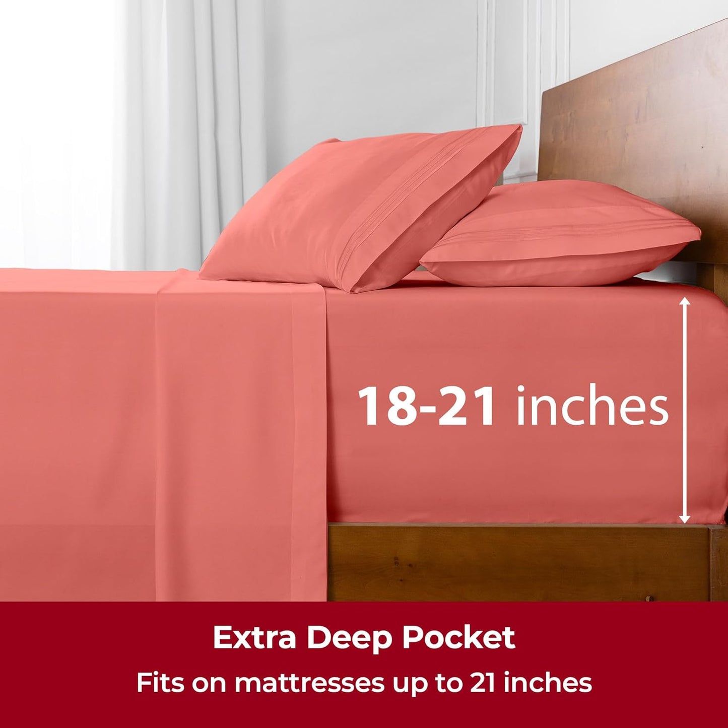 Mellanni Extra Deep Full Sheets - 4 PC Iconic Collection Bedding - Hotel Luxury, Ultra Soft, Cooling Bed Sheets - Wrinkle, Fade, Stain Resistant (Full, Coral)