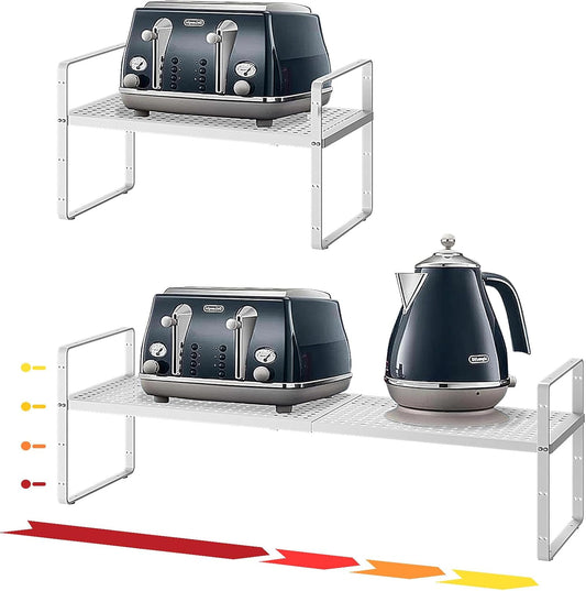 Hole Pattern Expandable Shelf Organizer,1Pack 8.1" Wide Easy to Assemble Cabinet Organizer Shelf, 16.5~27.1" Adjustable Height&Stackable Spice Organization for Cupboard, White