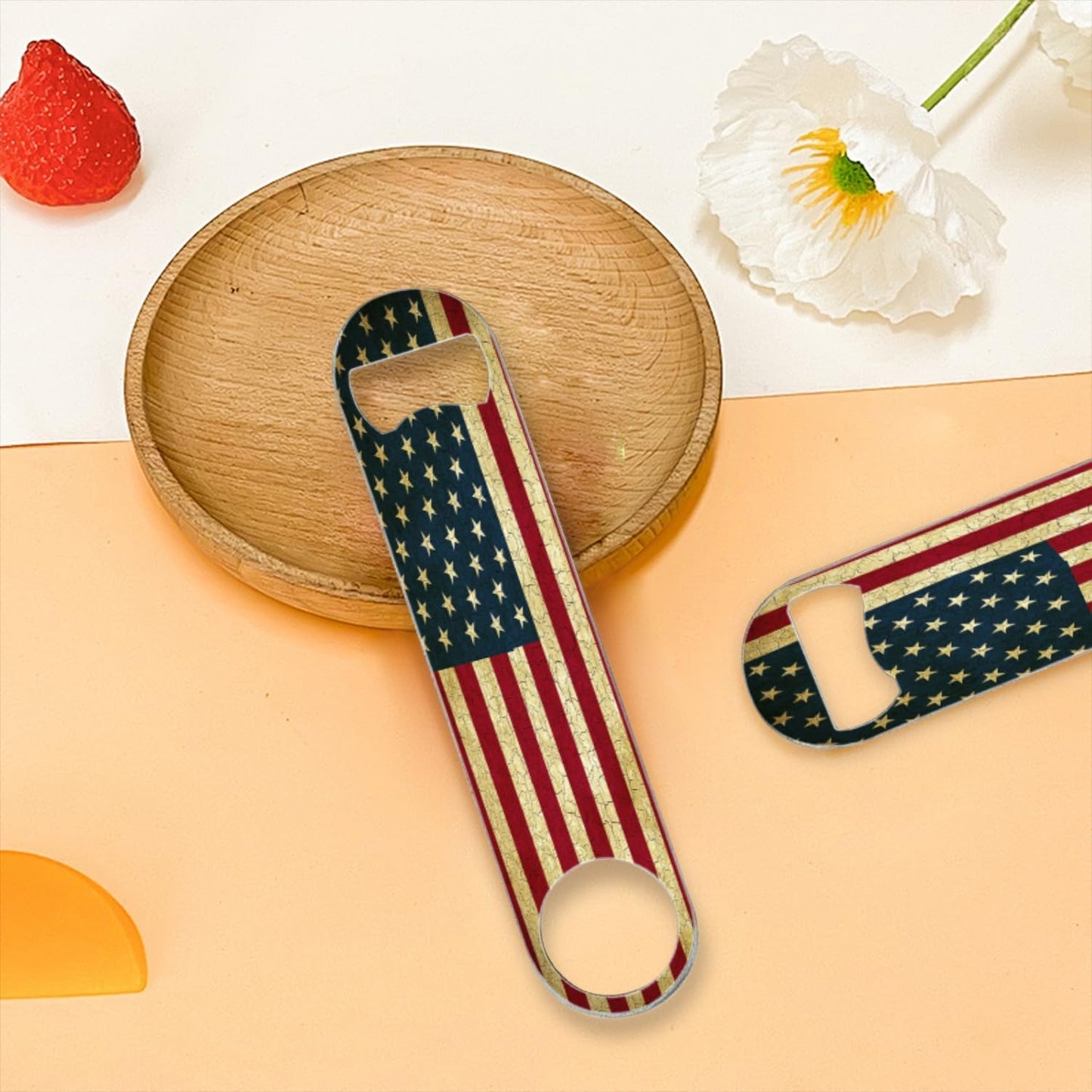 2 PACK Beer Bottle Opener, Stainless Steel Flat Bottle Openers,7 inch Metal Decor,Vintage United States Of America Flag