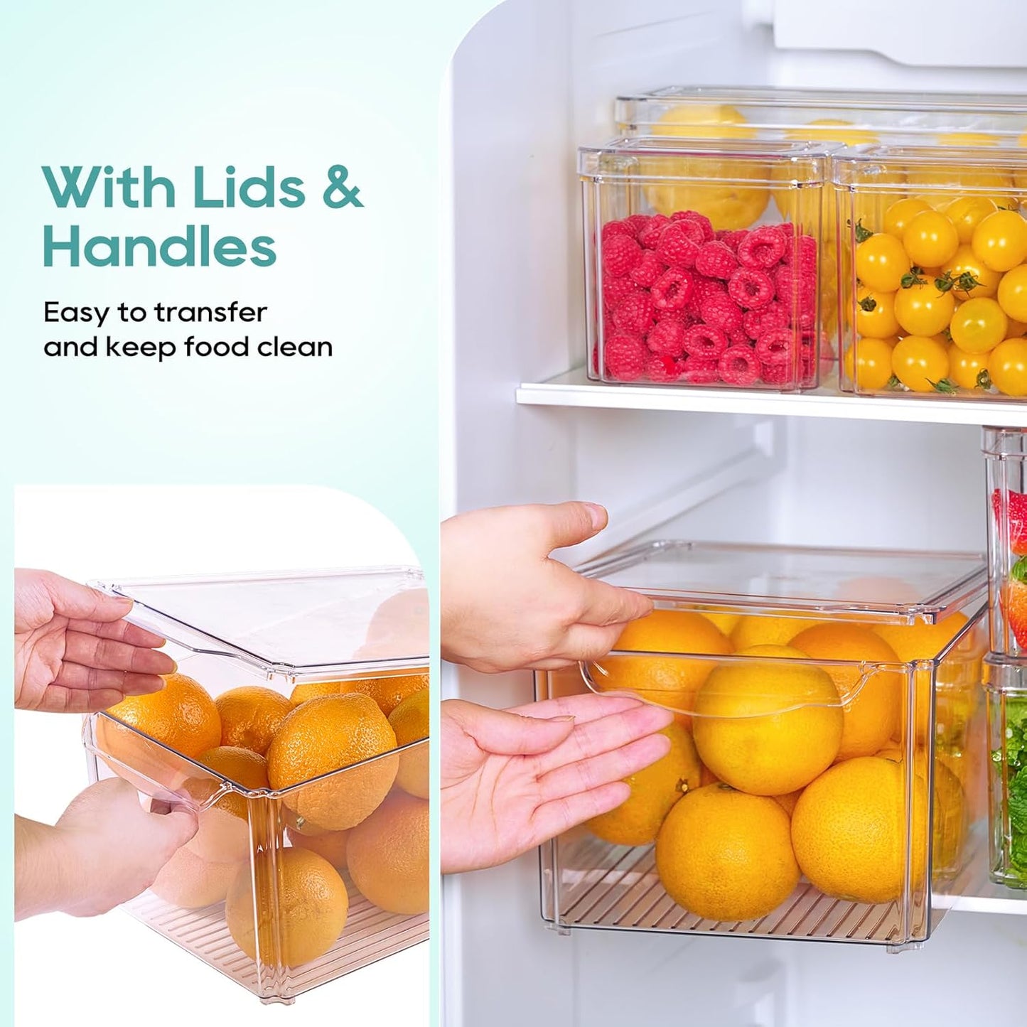 MUCHII 8 Pack Fridge Organizers, Stackable Fridge Organizer Bins with Lids, Kitchen Organization Storage Containers for Fruit, Food, Vegetables