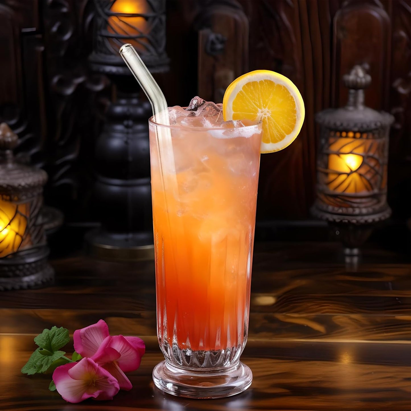 22 PCS Reusable Glass Straws - 6 Straight & 6 Bent Straws (8.5''x0.4") with 4 Cleaning Brushes & 6 Silicone Straw Covers