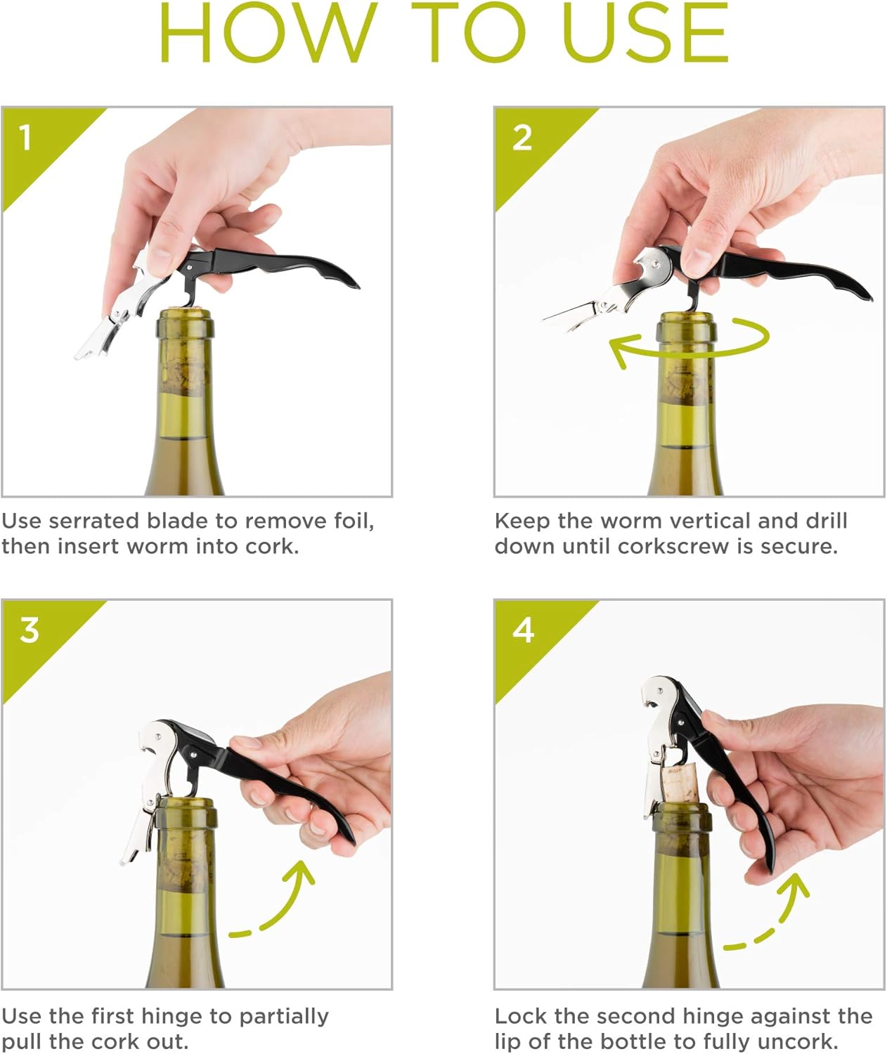 True Brands TrueTap Double Hinged Waiters Corkscrew, Top-notch Stainless Steel Opener with Foil Cutter Built to Last Wine Key Gold, Set of 1