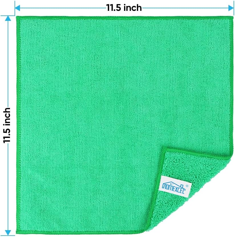 HOMEXCEL Green Microfiber Cleaning Cloth, 12 Pack Premium Microfiber Towels for Cars, Lint Free, Scratch-Free, Highly Absorbent, Reusable Cleaning Rags for Car, Household, Kitchen, Window,11.5"X11.5"
