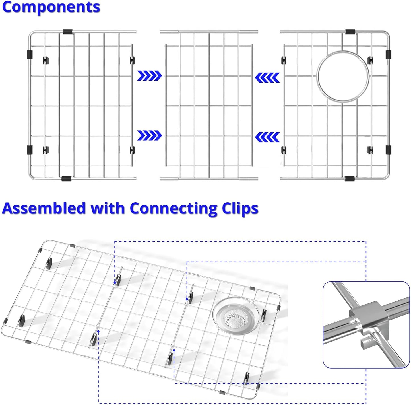 Sink Protectors for Kitchen Sink, Sink Rack for Bottom of Sink, Metal Sink Rack, Kitchen Sink Gird, Bottom Basin Rack, Stainless Steel, 28 1/4" * 14 1/4"