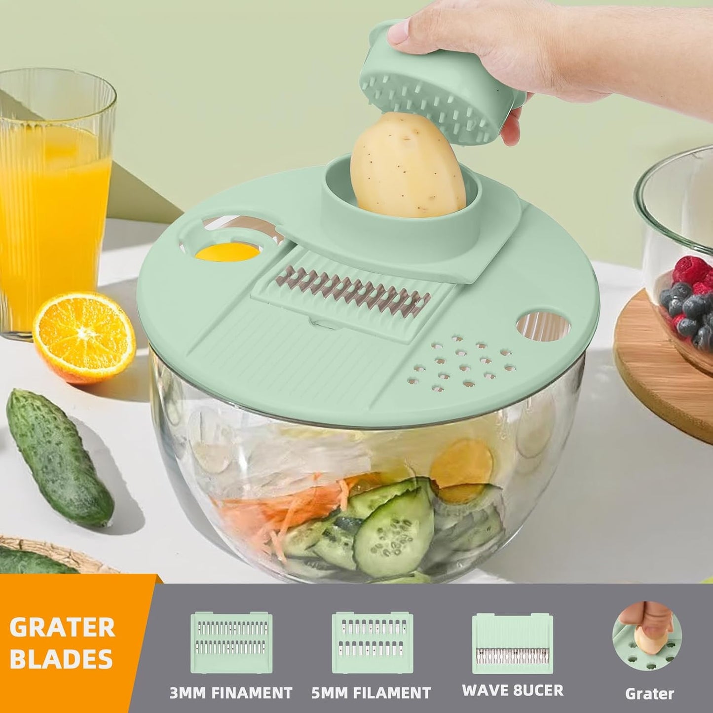 Salad Lettuce Spinner,Fruit Washing Bowl with Strainer,Vegetables Fruit Washer,5.3Qt Large Salad Spinner