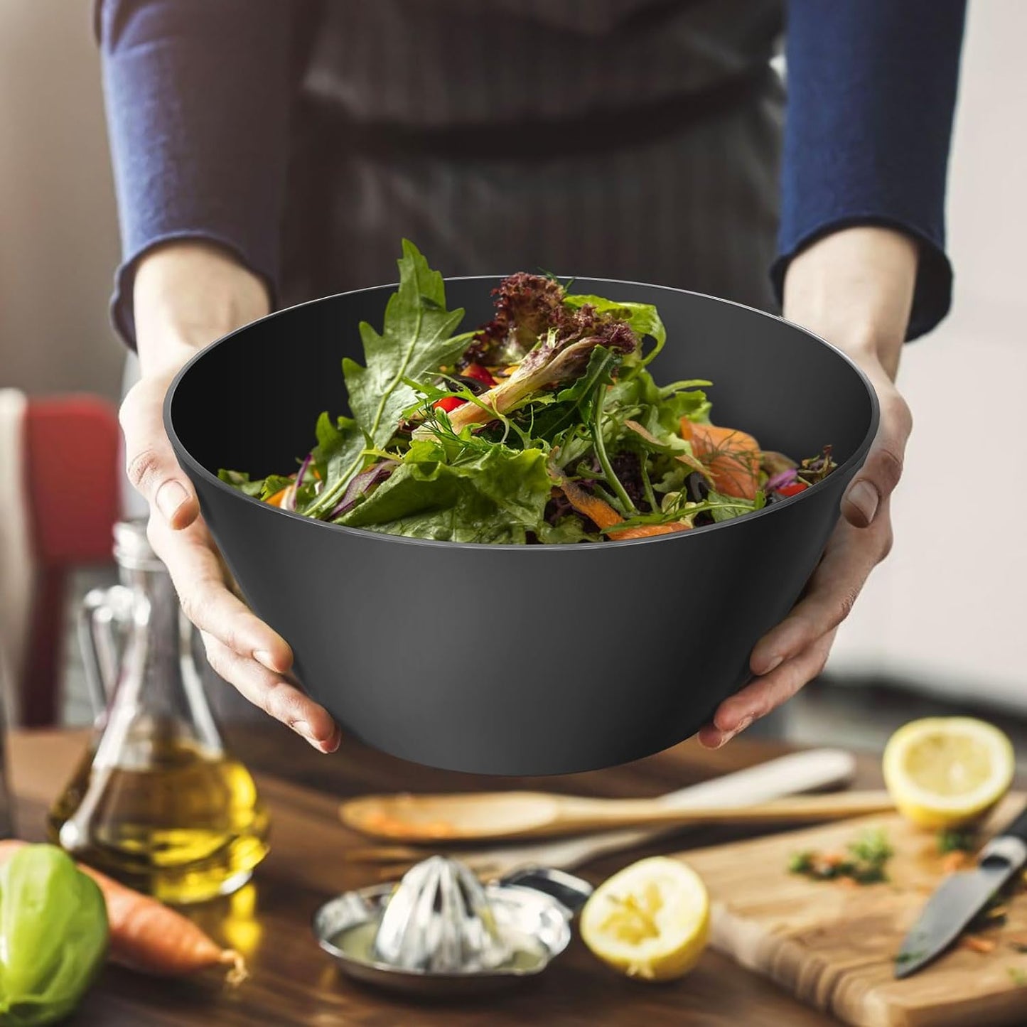 10 inch Bowls for Salad, Large Black Serving Bowl 118 oz, Bamboo Fiber Bowls Set of 3, Microwave and Dishwasher Safe, Great for Salad, Fruits, Vegetables and Pasta, BPA Free