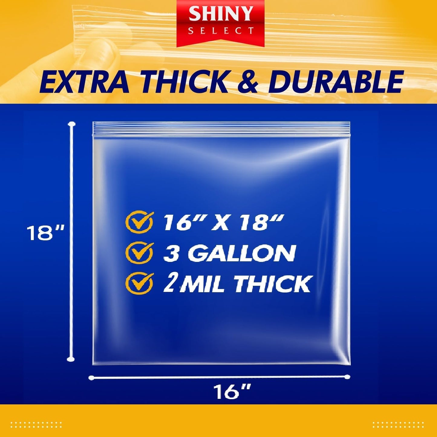 [ PACK OF 72 ] Large Resealable 3 Gallon Clear Reclosable Bags for Freezer, Brining, Food Storage, Bedding, Clothing, Organization, Moving, Packing or Travel 16" x 18" Jumbo Size