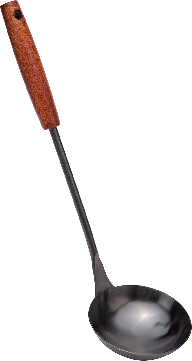 Soup Ladle 14.2 inches Wok Utensils Stainless Steel Soup Ladle Rust Proof Soup Ladle With Ergonomic Wooden Handle Soup Serving Spoon Ladles For Cooking, Gravy, Sauces, and More