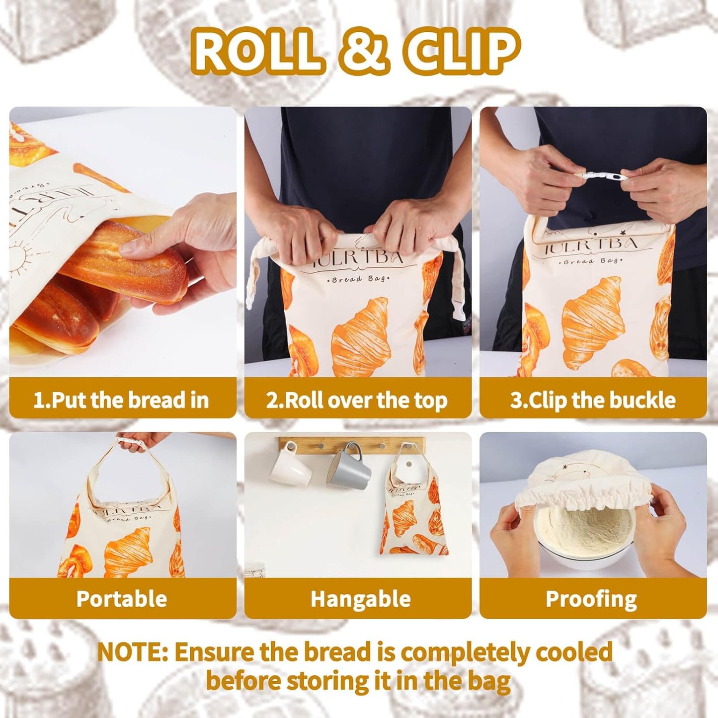 Bread Bags for Homemade Bread Sourdough - 2 Pack Beeswax Bread Bags for Sourdough with Bowl Cover, Reusable Linen Bread Storage Bags with Roll Top Buckle and Hooks for Freezer, Counter and Wall, XL