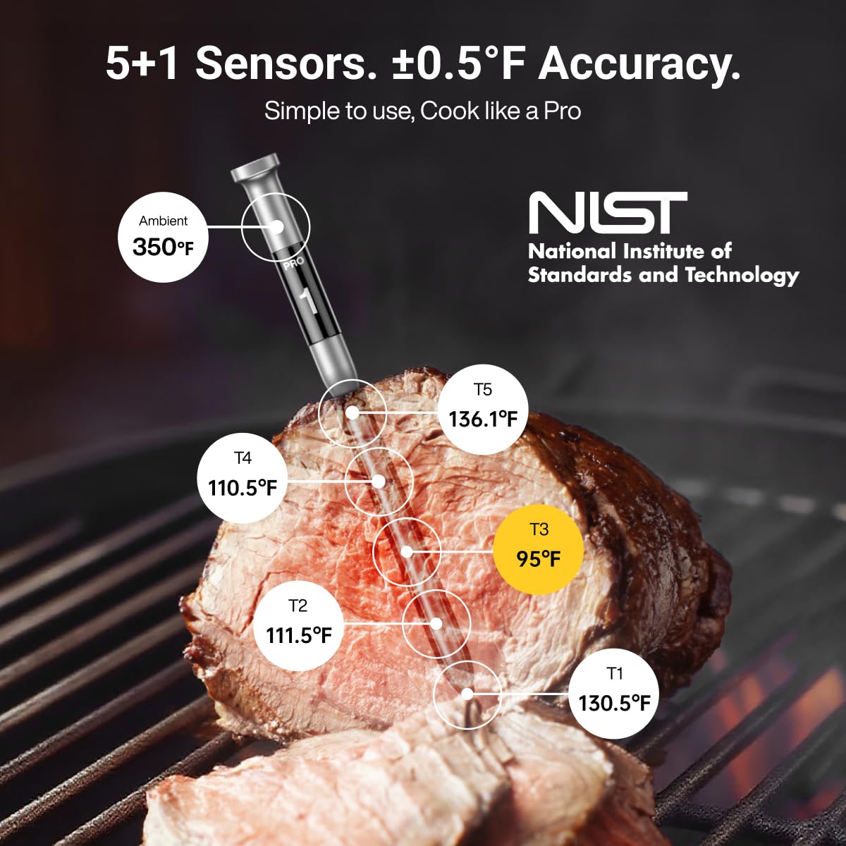 ThermoMaven 3000FT Smart Wireless Meat Thermometer, Sub-1G Long Range, 6 Sensors NIST Certified Accuracy, 2 Thin Probes, Standalone Base with Large LCD for Grill, Smoker, Oven, BBQ