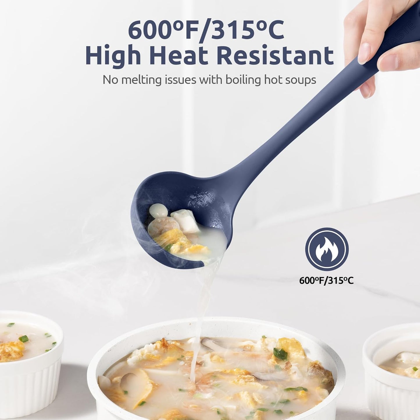 2.6oz Small Silicone Soup Ladle: U-Taste 600ºF Heat Resistant Non-Stick Kitchen Deep Serving Spoon, Soft Cooking Utensil with Non-Slip Solid Handle for Mixing Sauce Stew Gravy (11in, Midnight Blue)