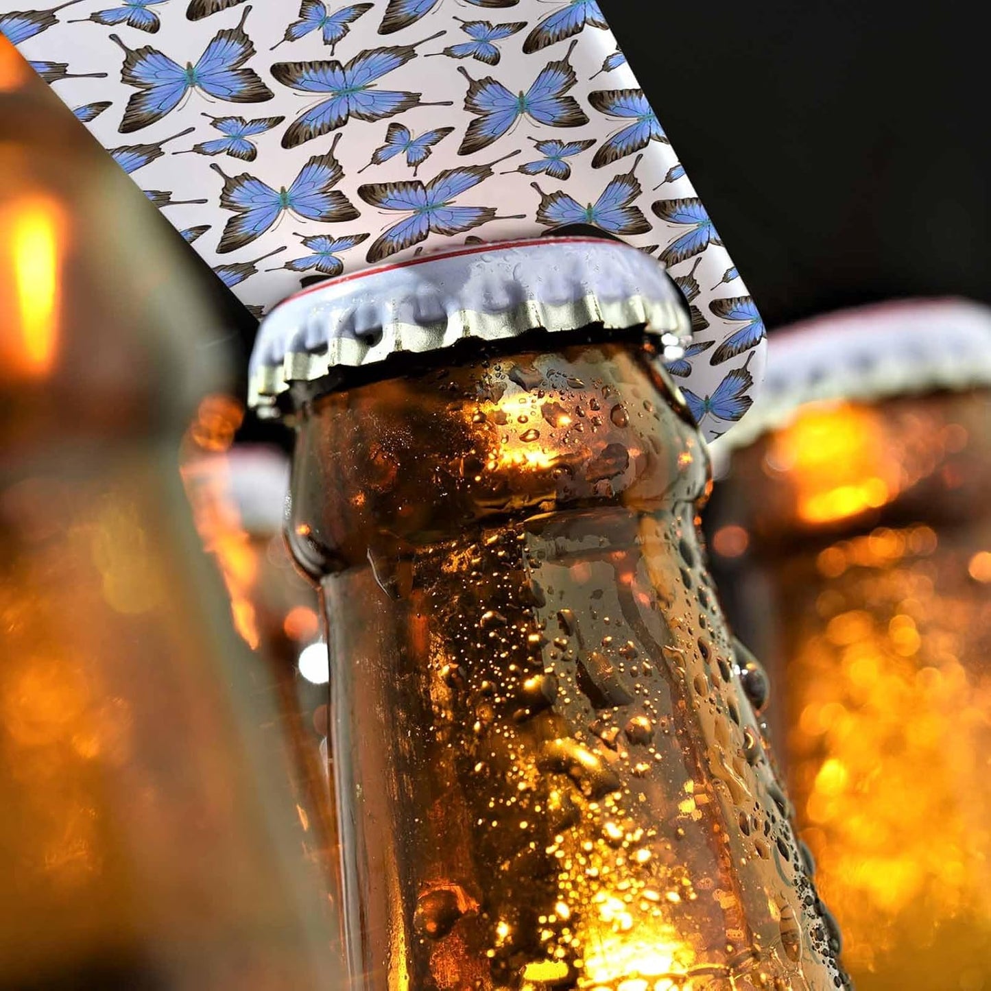 Butterflies Stainless Steel Bottle Opener Elegant Blue and Gray Wings Romantic Garden Summer Nature Flat Beer Bottle Opener Keychain for Home Kitchen Bar Restaurant Party Birthday Gift