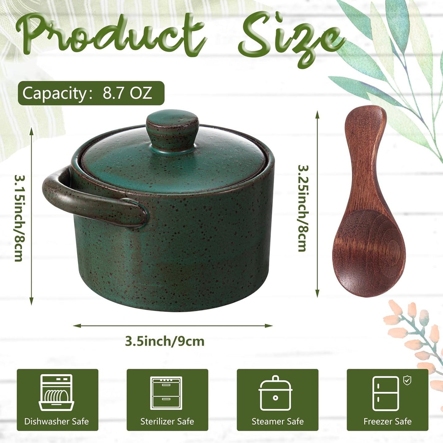 Honeydak Speckled Ceramic Salt Cellar with Lid and Wooden Spoon, Rustic Farmhouse Salt Pepper Cellar Holder for Housewarming Gift, Heavyweight Spices Jar for Kosher, Sea, Sugar (Dark Blue)