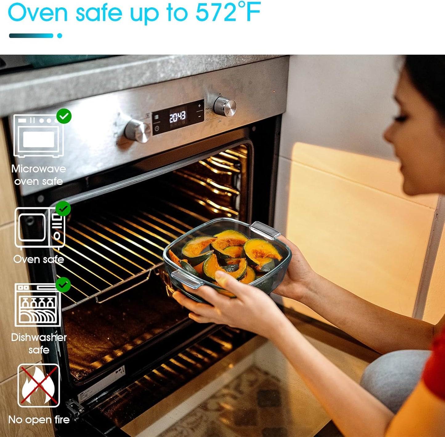 NUTRIUPS Mini Glass Casserole Dish with Lid Oven Safe Square Casserole Dish Set 2 Pack (5.9in+6.8in) Microwave Bowl With Glass Lid （0.8L+1.2L）