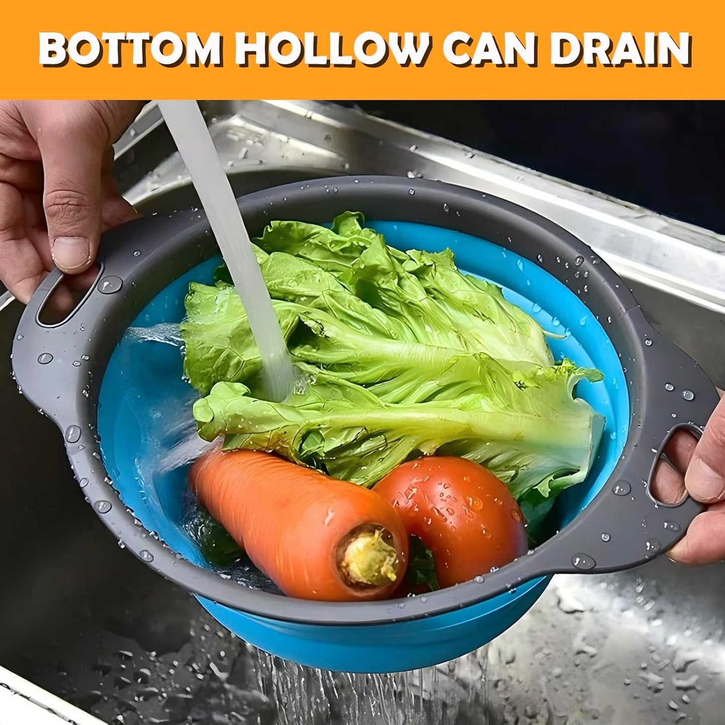 Tri-Color Silicone Collapsible Colander Set (3Pcs 2/4/6 QT) - Space Saving Foldable Strainers with Non-Slip Base for Pasta, Veggies & Camping, Dishwasher Safe Instant Fold Kitchen Gadget