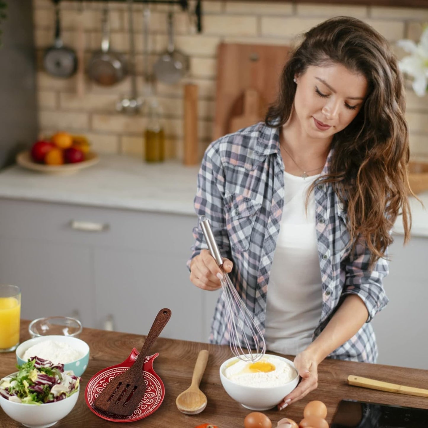 Ceramic Spoon Rest, Cooking Spoon Holder for Kitchen Counter/Stove Top/Dining Table Modern Farmhouse Decorative, Large (Red)