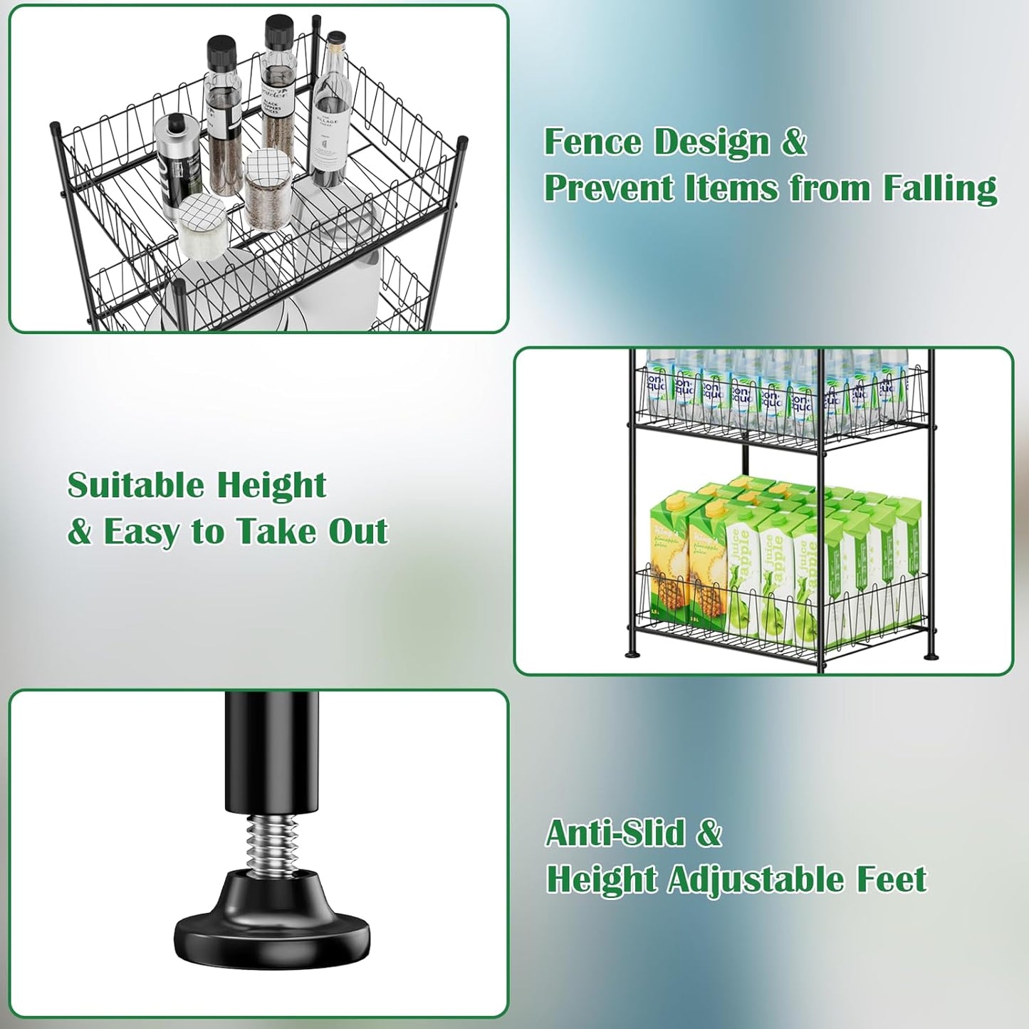 5 Tier Water Bottle Storage Rack Freestanding Metal Water Bottle Holder Shelf Organizer Drink Beverage Soda Can Organizer Storage Rack Bottled Water Stand for Floor Pantry Kitchen Food Storage, Black