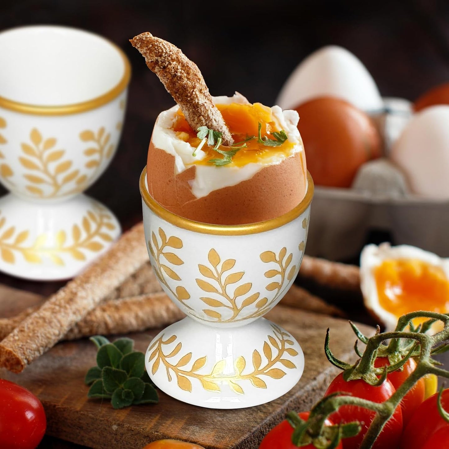 Cinf Ceramic Egg Cup Set of 2 Faux Porcelain Holder Breakfast Boiled Cooking Easy to Clean Childhood Memories Kitchen